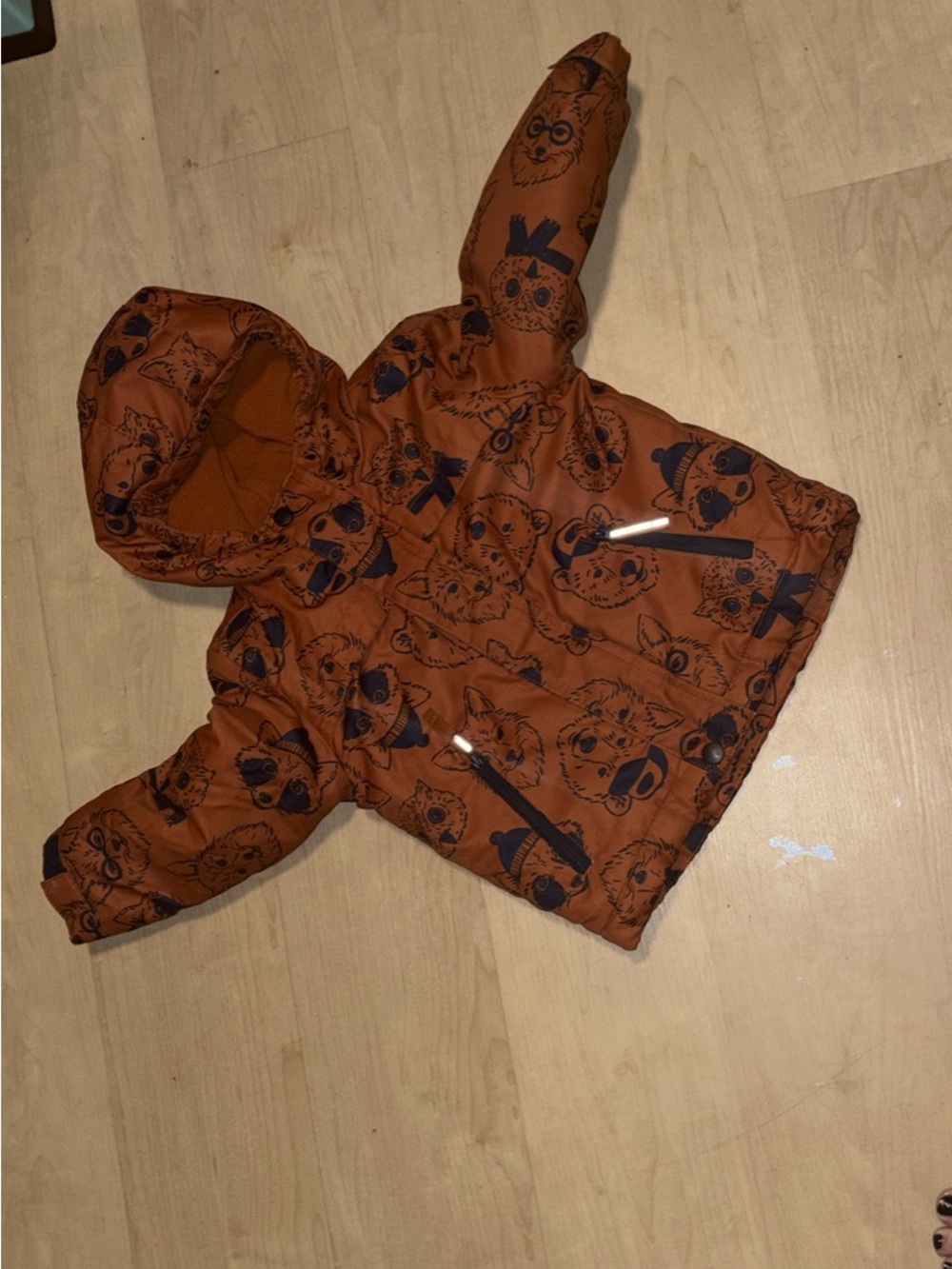 Cat & Jack Rust Orange Hooded Puffer Jacket with Navy Animal Print